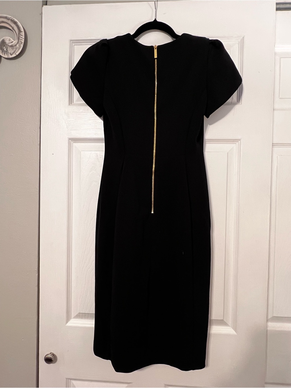 Calvin Klein Black Midi Dress with Statement Puff Sleeves - Picture 2 of 4